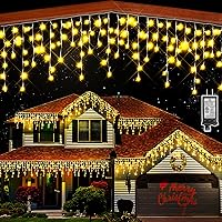 Christmas Lights Outdoor Decorations, 1040LED 100FT 8 Modes Curtain Fairy String Lights Decor with 240 Drops, Plug in Waterproof Timer Memory Function for Christmas Holiday Wedding Party (Warm White)