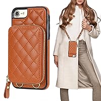 Bocasal Crossbody Wallet Case for iPhone SE 2022/SE 2020/8/7, RFID Blocking PU Leather Zipper Handbag Purse Flip Cover, Kickstand Folio Case with Card Slots Holder Wrist Strap Lanyard 4.7 Inch (Brown)