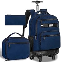 3PCS Rolling Backpack for Men, 19 Inches Travel Roller Bookbag with Wheels, Teen Boys College Wheeled Backpacks (Blue)