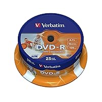Verbatim 43538 16x Wide Printable DVD-R - Spindle 25 Pack