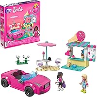 Mega Barbie Car Building Toys Playset, Convertible & Ice Cream Stand with 225 Pieces, 2 Micro-Dolls and Accessories, Pink,