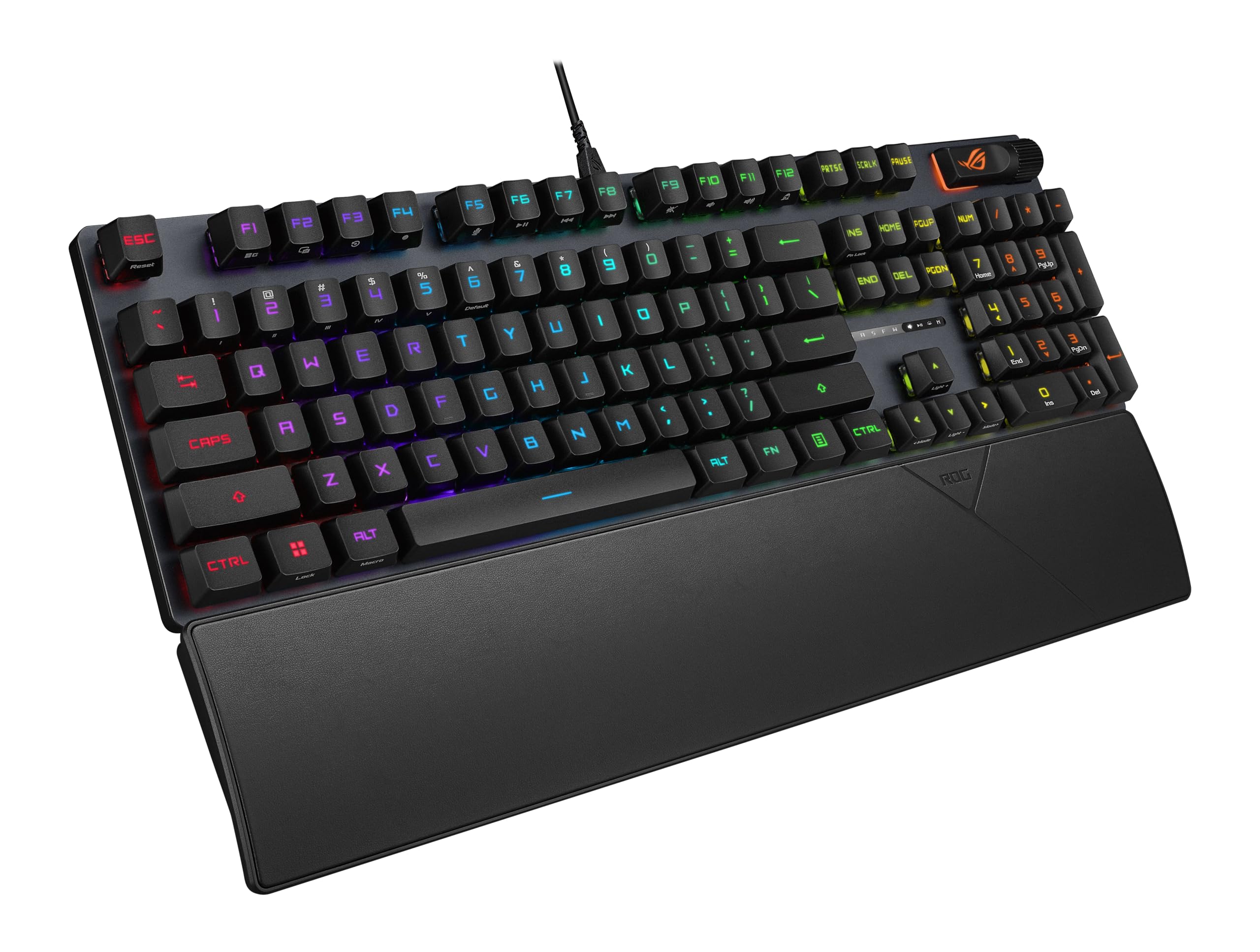 ASUS ROG Strix Scope II Gaming Keyboard, pre-lubed ROG RX Red Linear Optical switches, Sound-dampening Foam, PBT doubleshot keycaps, Streaming hotkeys, Multi-Function Controls, Wrist Rest