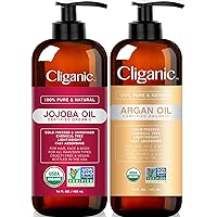 Cliganic Organic Carrier Oil Duo - Jojoba Oil 16oz and Argan Oil 16oz