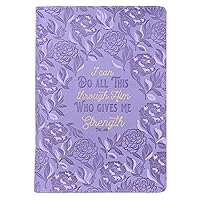 Classic Faux Leather Journal I Can Do All This Philippians 4:13 Purple Floral Inspirational Notebook, Lined Pages w/Scripture, Ribbon Marker, Zipper Closure