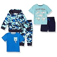 Amazon Essentials Boys and Toddlers' Sweatsuit, T-Shirts, Shorts Mix-and-Match Outfit/Gift Sets