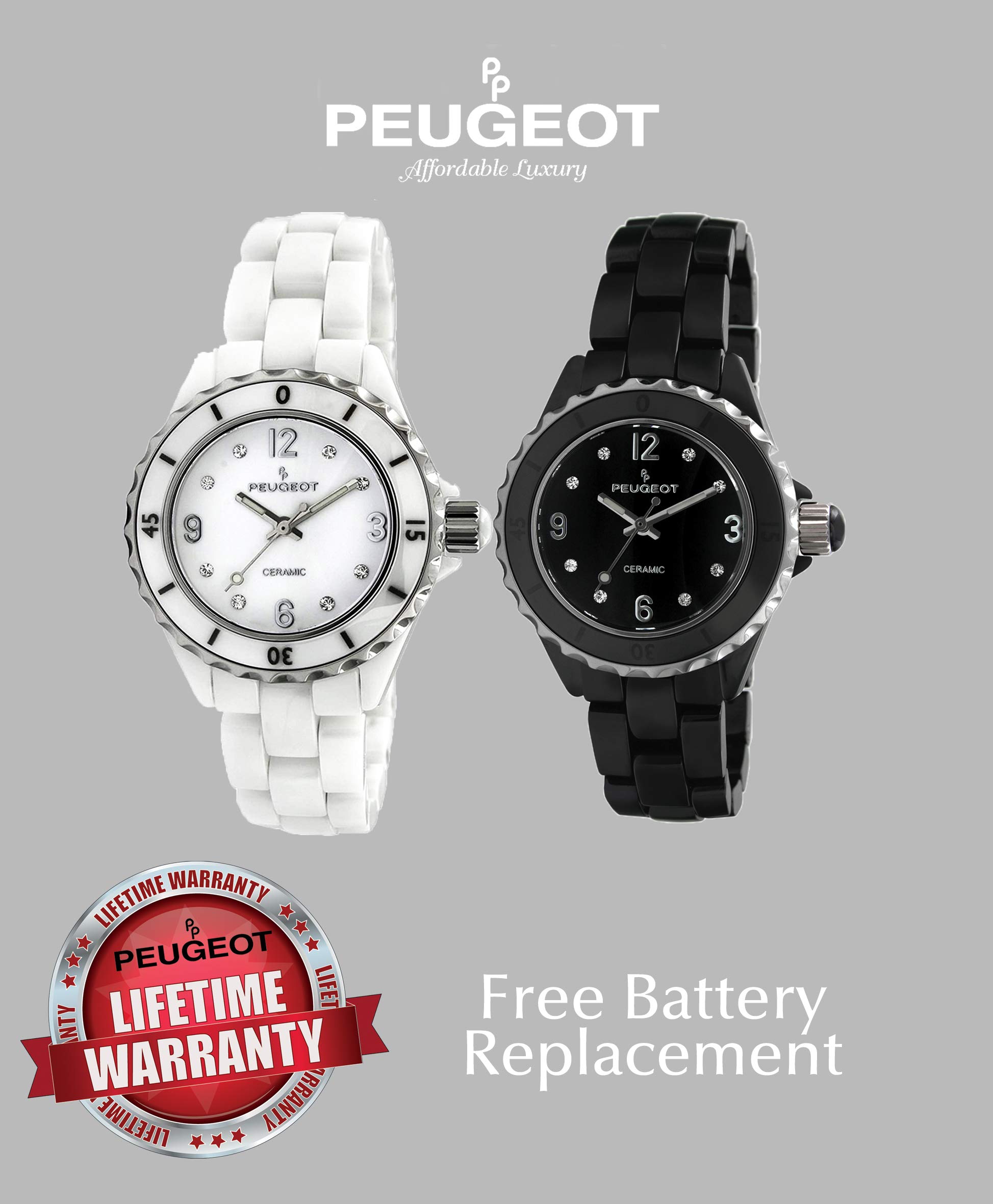 Peugeot Ceramic Wrist Watch with Sport Bezel Swarovski & Crystal Markers