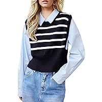LAI MENG FIVE CATS Women's Casual Collared 2 in 1 Pullover Top Long Sleeve Shirt Plaid Contrast Blouse