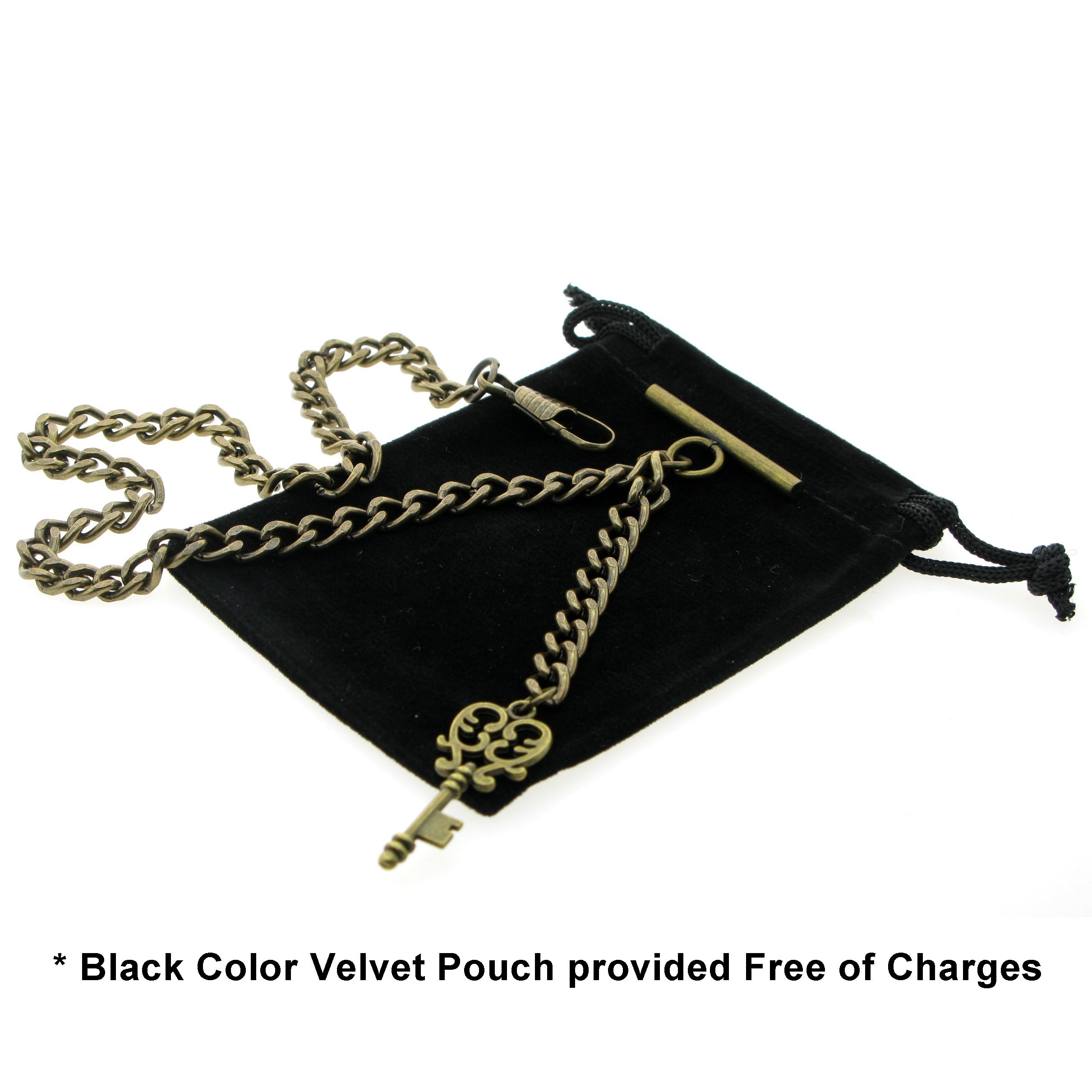 Albert Chain Pocket Watch Chains for Men Antique Brass Plating with Antique Key Design Fob T Bar AC15