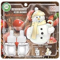 Plug in Scented Oil Starter Kit with Snowman Free Decorative Warmer + 2 Refills, Apple Cinnamon, Fall Scent, Fall Spray, (2x0.67oz), Essential Oils, Air Freshener