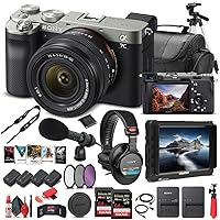 Sony Alpha a7C Mirrorless Digital Camera with 28-60mm Lens (Silver) ILCE7CL/S + 4K Monitor + Headphones + Pro Mic + 2 x 64GB Memory Card + 3 x NP-FZ-100 Battery + Corel Photo Software + More (Renewed)