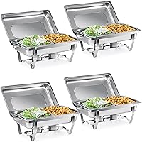 Chafing Dish Buffet Set, 4 Pack 8 qt Chafers for Catering with 8 Half Size Food Pans Fuel Holders 4 Lids Foldable Frames, Stainless Steel Food Warmers for Parties Buffets Banquets Dinners