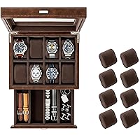 TAWBURY Bayswater 8 Slot Watch Box with Drawer (Brown) with a Set of 8 Extra-Small Pillows to Fit 5.5-6.5