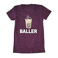 Women's Boba Shirt- Baller Bubble Tea tshirt - Funny Asian Pearl Milk Tea T-Shirt