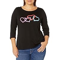 City Chic Women's Apparel AVENUE PLUE SIZE TOP HEART PRINT IN BLACK, SIZE 14/16