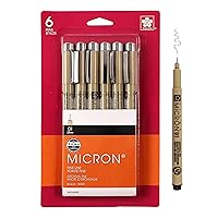 SAKURA Pigma Micron Fineliner Pens - Archival Black Ink Pens - Pens for Writing, Drawing, or Journaling - Black Ink - 01 Point Size - 6 Pack