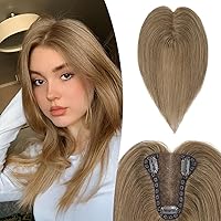 SEGO 10 Inches 28g Human Hair Toppers, Middle Part Clip In Topper for Women, Handmade Silk Lace Base for High Cranial Top Hair Loss Receding Hairline Small Bald Spot Thinning hair-#6 Light Brown