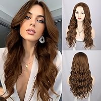 MORICA Red Brown Wigs for Women Long Wavy Wig Middle Part Wig Brown Curly Wig Synthetic Heat Resistant Wig Long Wig for Daily Party Use 26 Inches