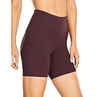 CRZ YOGA Women's Naked Feeling Light Running Shorts with Pockets 6'' - High Waisted Compression Gym Biker Shorts