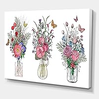 Bouquets Of Wildflowers In Transparent Vases II Farmhouse Canvas Wall Art