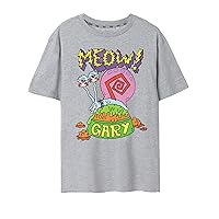 SpongeBob SquarePants Mens Short Sleeve T-Shirt | Meow Gary The Snail Graphic Tee in Grey | Iconic Cartoon Lightweight Top