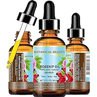 ROSEHIP OIL Pure Natural Refined Undiluted for Face, Body, Hair and Nail Care. 2 Fl.oz.- 60 ml Anti-Aging Moisturizer Hydration Facial Oil by Botanical Beauty