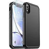 Lanteso for iPhone XR Case，[ Military Grade Drop Protection] [with 2 pcs Tempered Glass Screen Protector] [Shockproof] Heavy Duty Protection Phone Case for iPhone XR 6.1 inch-Black