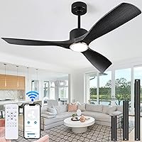 Ceiling Fans with Lights, Ceiling Fans with Remote Control, 52 inch Black Modern Smart Ceiling Fan with Light, Outdoor Ceiling Fans for Patios 3 Blade Bedroom（Carbon Fiber Finish）