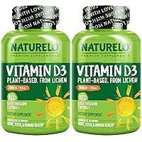 Vitamin D - 5000 IU - Plant Based from Lichen - Natural D3 Supplement for Immune System, Bone Support, Joint Health - Vegan - Non-GMO - 180 Mini Capsules (Pack of 2)