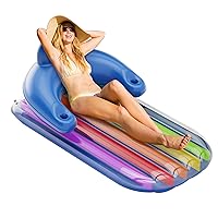 Inflatable Pool Float, Tanning Pool Lounger Float with Backrest Support, 2 Cup Holder Lounger Float for Family Relaxing, Outdoor Inflatable Pool Bed, Summer Water Play Party