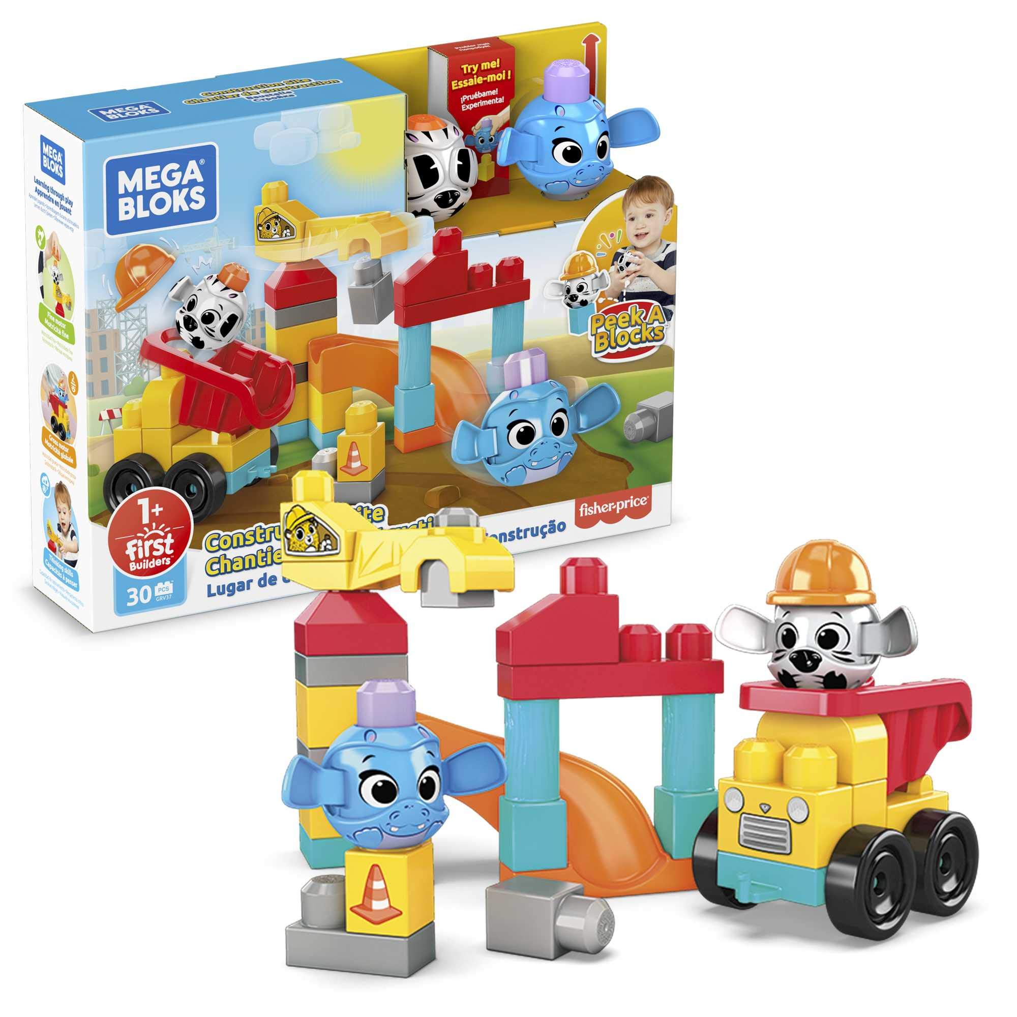 Mega Bloks Peek A Blocks Construction Site, Building Toys for Toddlers for ages 1 years and up (30 Pieces)