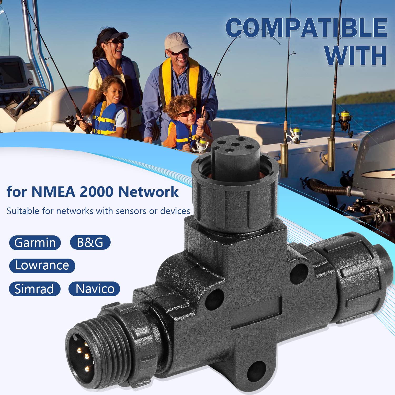 NMEA 2000 (N2k) (Tee) T-Connector for Garmin Lowrance Simrad B&G Navico Networks Waterproof Plugandplay Boat Accessories