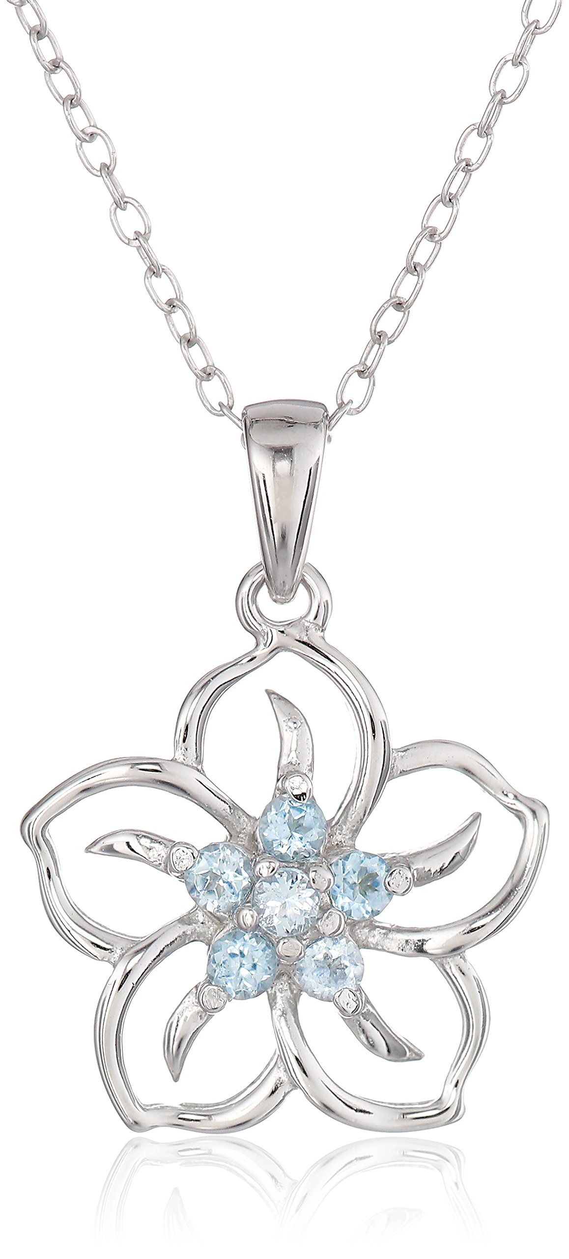 Amazon Collection Genuine or Created Gemstone Birthstone Flower Pendant Necklace with Chain in Sterling Silver, 18