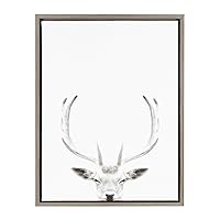 Sylvie Deer with Antlers Black and White Portrait Framed Canvas Wall Art by Simon Te Tai, 18x24 Gray