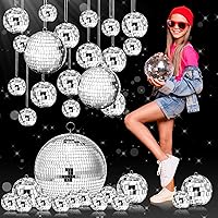 20 Pcs Hanging Mirror Disco Ball Ornaments Assorted Silver Mini Glass Disco Balls Decoration Different Size Reflective with Rope Wedding Party Supplies(8 Inch, 4 Inch, 3.2 Inch, 2.4 Inch, 1.6 Inch)