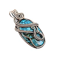 Natural Gemstone Pendant Copper Wire Wrapped Jewelry Necklace