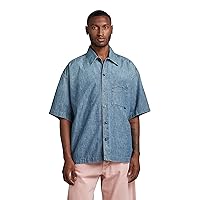 G-Star Raw Men's Boxy Fit Short Sleeve Casual Shirt, Faded Cricket Blue, XX-Large