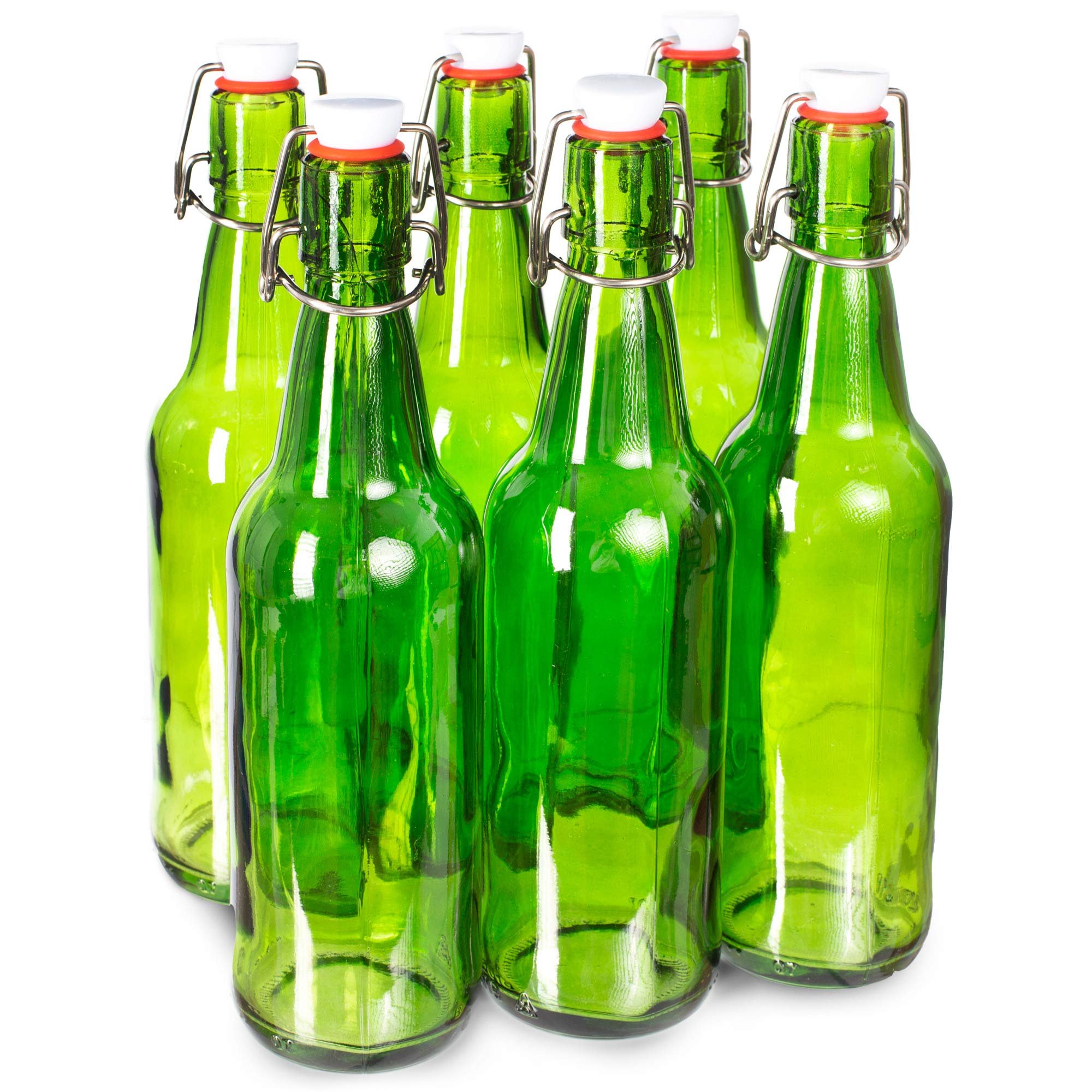 16 oz. Green Glass Grolsch Beer Bottles, Pint Size - Airtight Seal with Swing Top/Flip Top Stoppers - Supplies for Home Brewing & Fermenting of Alc...