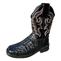 Kids' Leather Western Cowboy Square Toe Boots with Comfort Insoles for Boys & Girls Bota cowboy niño