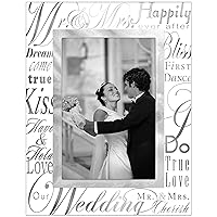 Malden International Designs Mirrored Glass With Silver Metal Inner Border Mr. and Mrs. Picture Frame, 4x6, Silver