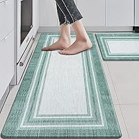 KIMODE Anti Fatigue Kitchen Mats,Farmhouse Kitchen Rugs Non Slip Rubber Backing,Waterproof Kitchen Mat for Floor,Cushioned Standing Mat for Kitchen,Laundry,Sink,Desk,Green