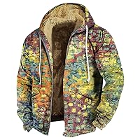 Men's Thickened Sherpa Lined Hoodies Drawstring Zipper Jacket Coats Vintage Casual Fleece Loose Jackets with Pockets