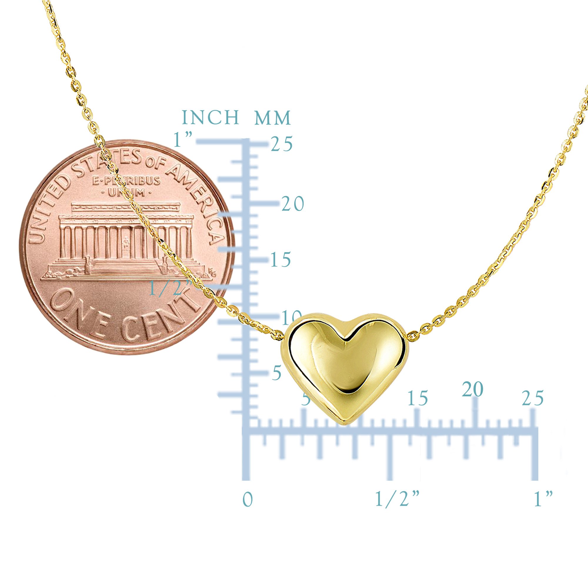 Jewelry Affairs 14k Yellow Gold Sliding Puffed Heart Pendant Necklace, 18