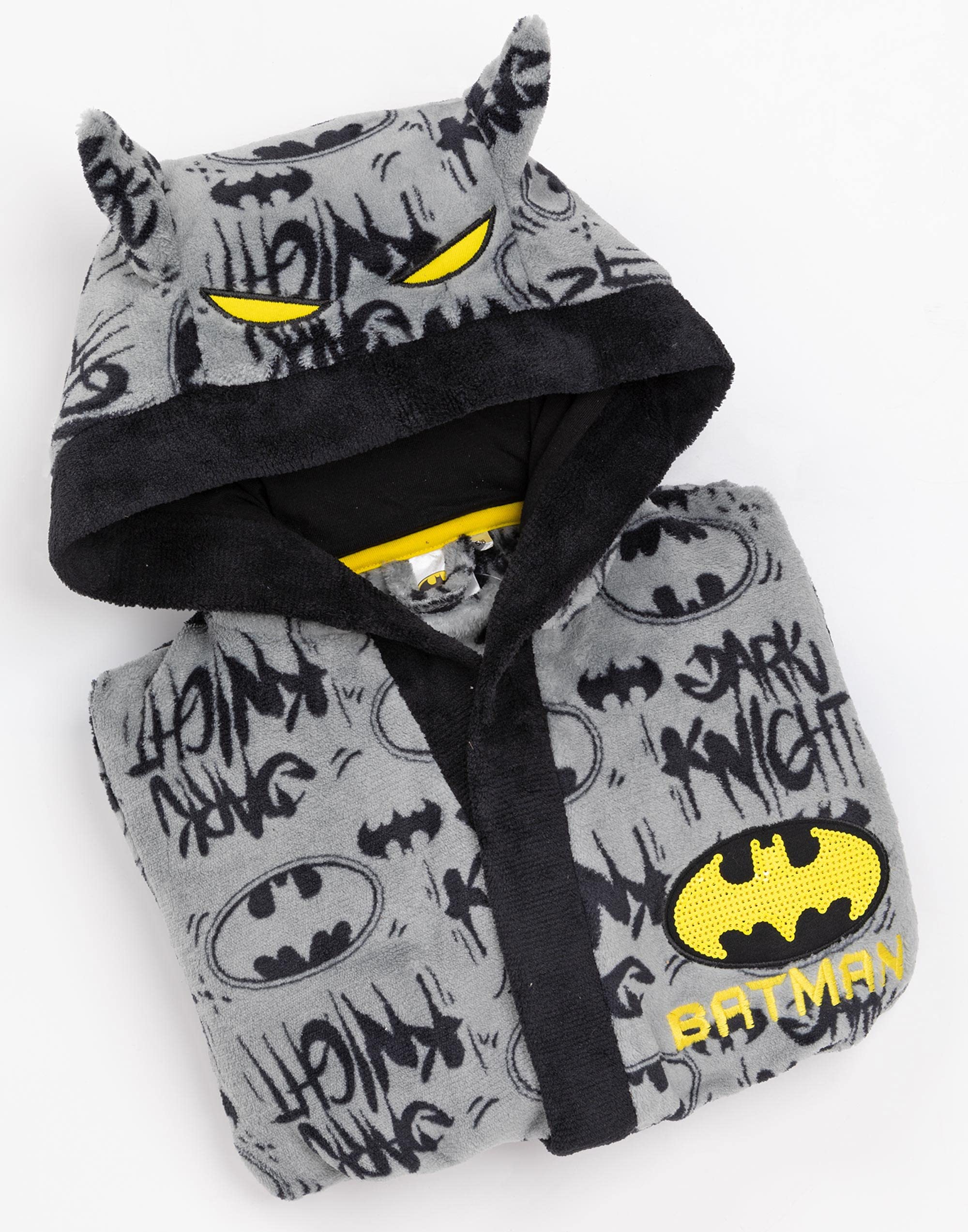 DC Comics Batman Dressing Gown Boys Kids Grey Dark Knight Pjs Bathrobe