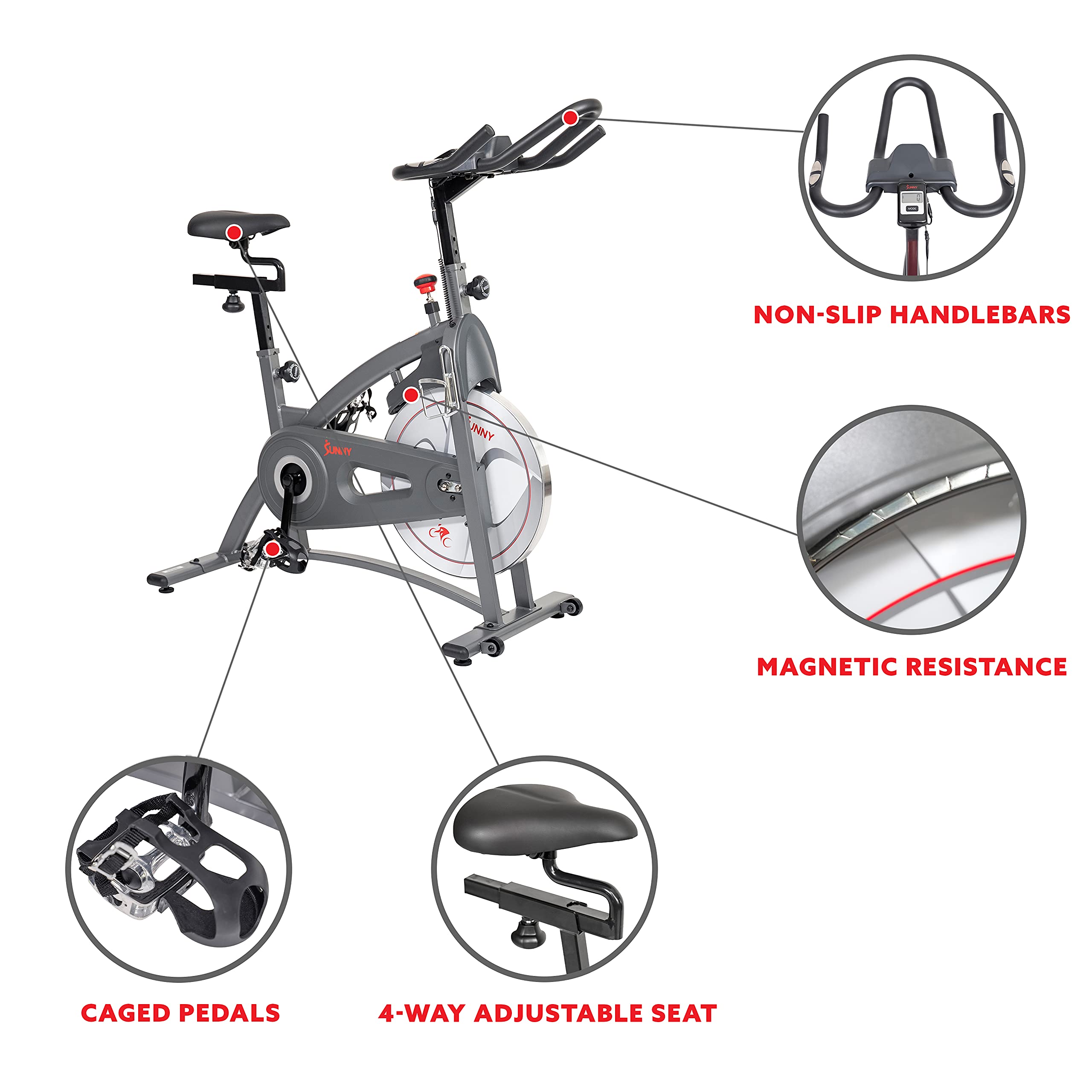 Sunny Health & Fitness Endurance Indoor Cycling Exercise Bike with Magnetic Resistance and Optional Exclusive SunnyFit™ App and Smart Bluetooth Connectivity, 265 LB Weight Capacity