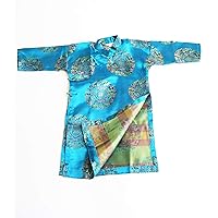 Boys Ao Dai, Vietnamese Traditional Outfit - Turquoise Ao Dai for Boys - Size 2(US1T)-4(US2T)-6(US4T)-8(US6T)-10(US8T) (8)