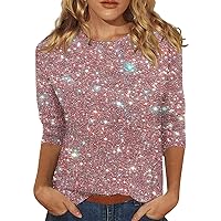 Summer Tops for Women 2024 Trendy,Women Summer Plus Size Floral Shirt Womens Tops 3/4 Sleeve Crewneck Blouses Dressy Casual