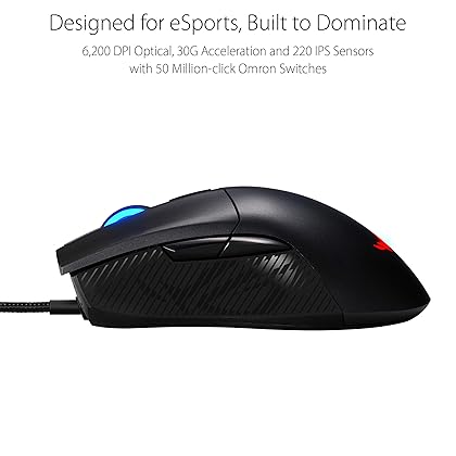 ASUS Optical Gaming Mouse - ROG Gladius II Core | Ergonomic Right-hand Grip | Lightweight PC Gaming Mouse | 6200 DPI Optical Sensor | Omron Switches | 6 Buttons | Aura Sync RGB Lighting