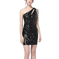 Azuki Women's Beaded Sequin Mini Dress One Shoulder Sleeveless Semi Formal Dress