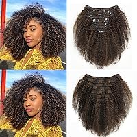 Afro Curly Clip In Hair Extensions For Black Women 3C 4A Kinky Clip Ins Virgin Remy Human Hair Piano Natural Black Mixed With Chocolate Brown Thick Hair Natural Clip in Hair Extensions 120Gram 18Inch