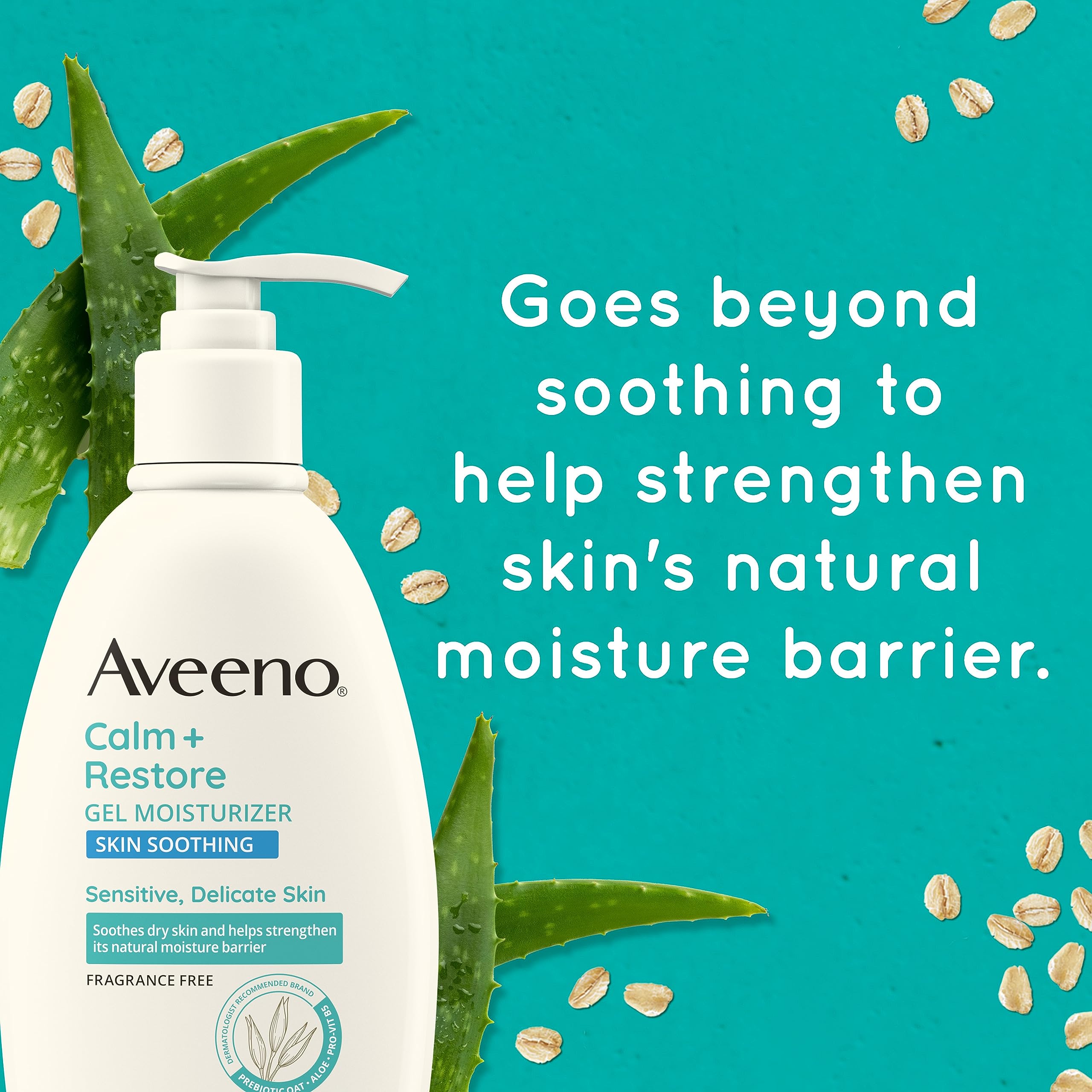 Aveeno Calm + Restore Gel Body Moisturizer for Sensitive, Delicate Skin, Lightweight Daily Dry Skin Healing Moisturizer with Prebiotic Oat, Aloe & Pro-Vitamin B5, Fragrance Free, 12 oz